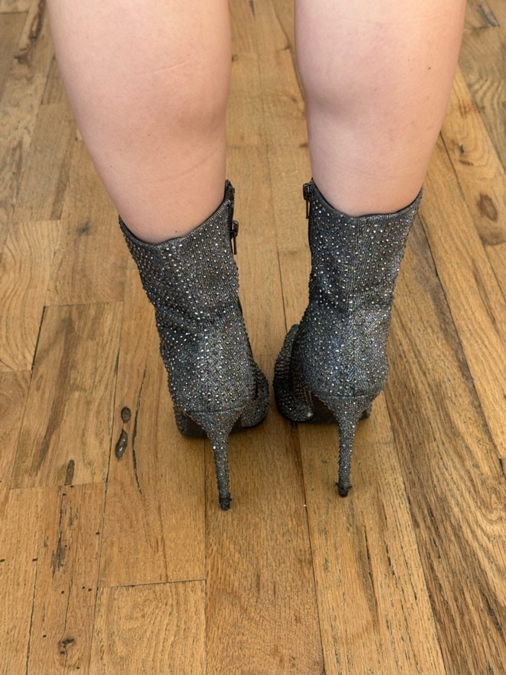Steve Madden Rhinestone Embellished Pointed-Toe Sock Boot - Silver - Picture 4 of 4